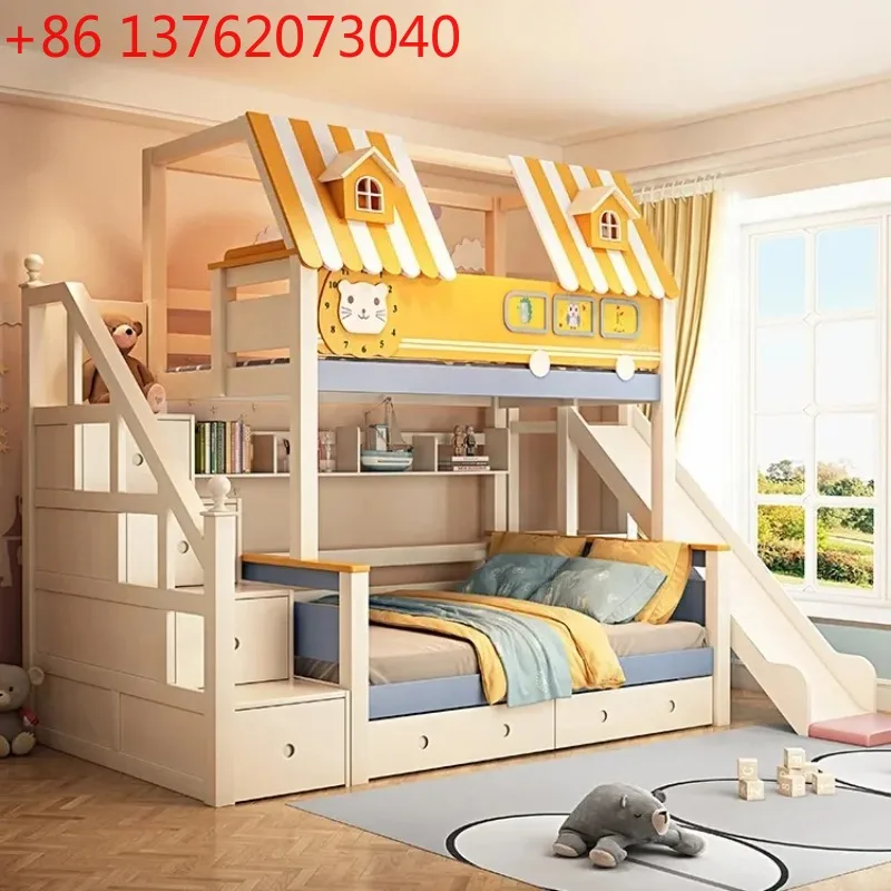 Bunk Bed With Stairs And Slide - 어린이용 원목 로프트 침대, 슬라이드와 계단이