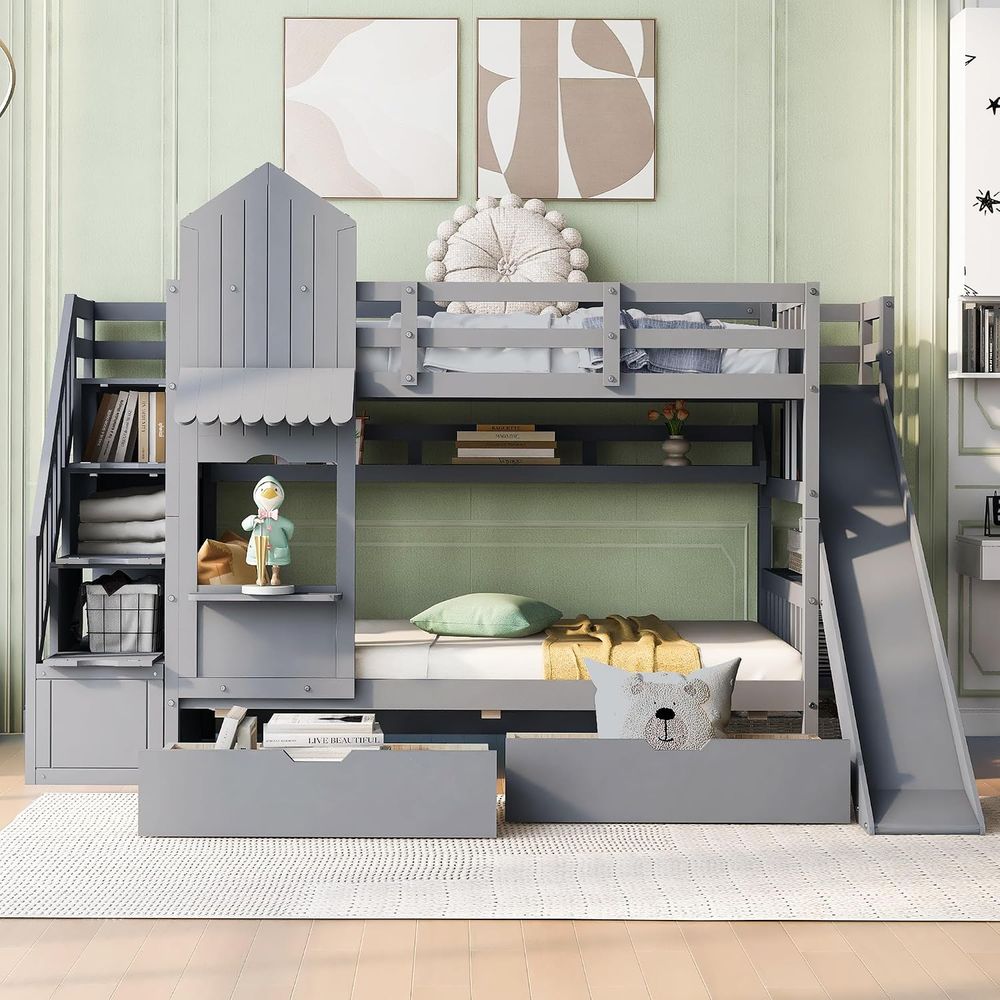 Bunk Bed With Stairs And Slide - 에마브 키즈 이층 침대(계단 및 슬라이드