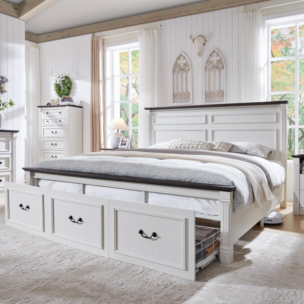 King Size Bed Frame With Storage Drawers - 팜하우스 킹사이즈 침대 프레임(51인치 높이 헤드보드