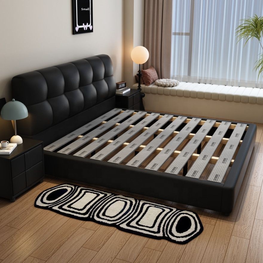 King Size Bed Frame With Storage Drawers - # 블랙 터프티드 가죽 수납 침대