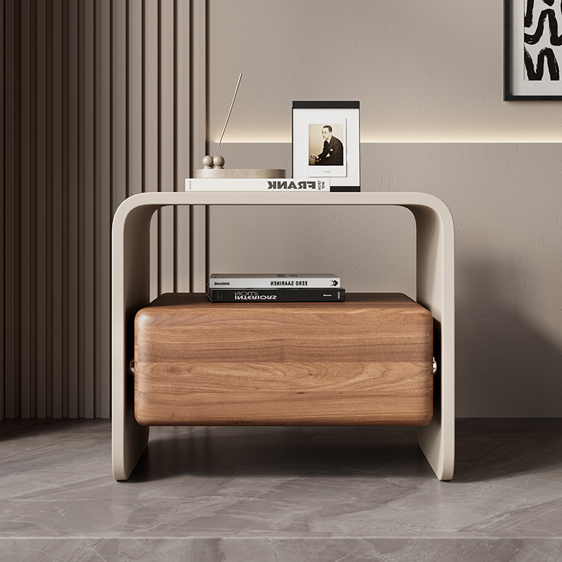 Solid Wood Nightstand 2 Drawers - 고급 원목 회전식 나이트스탠드 가구, 거실용