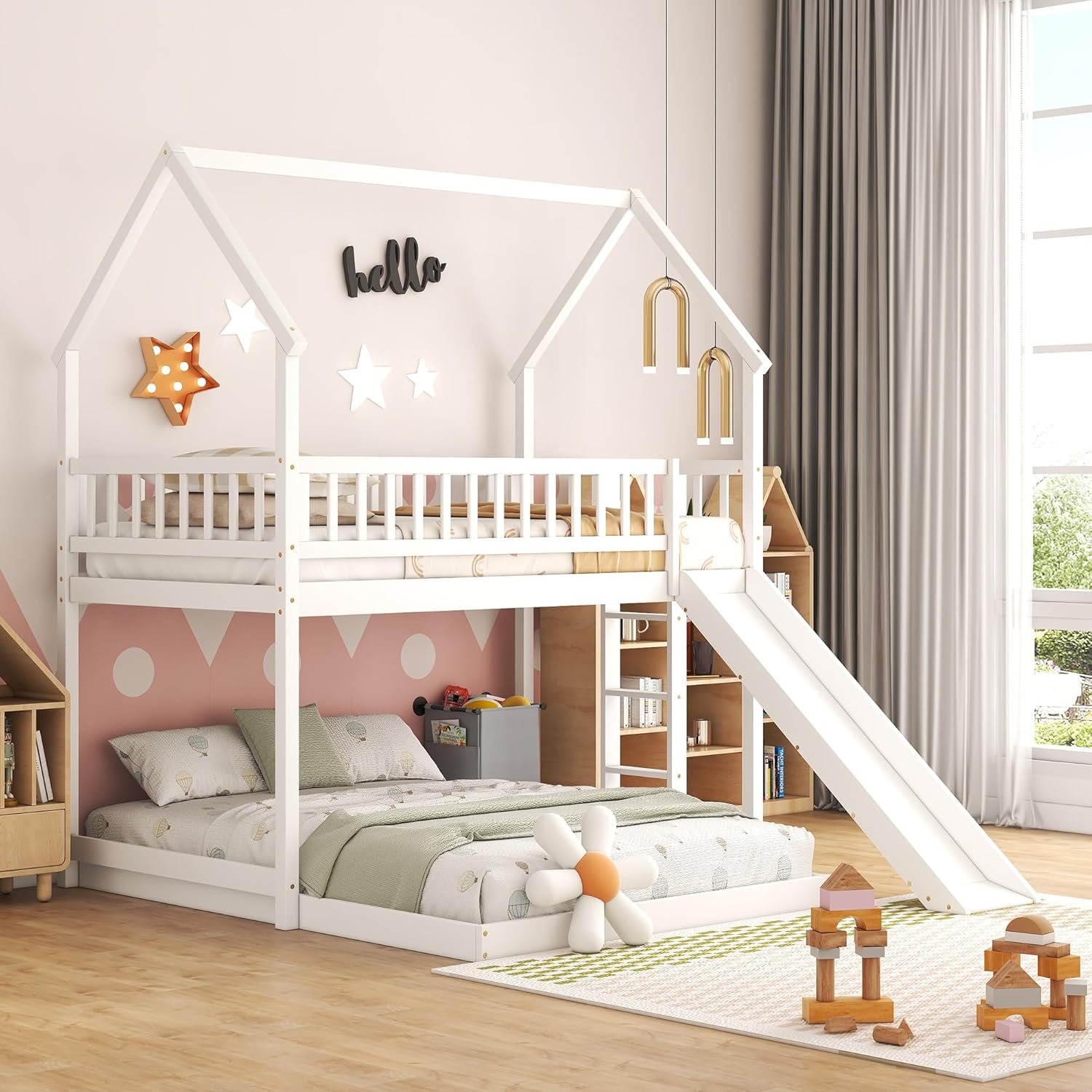 Bunk Bed With Stairs And Slide - 계단과 미끄럼틀이 있는 하우스형 이층 침대