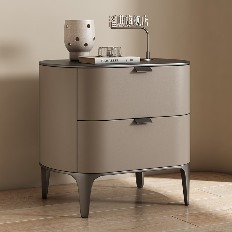 Solid Wood Nightstand 2 Drawers - 고급스러운 침실용 탁자, 마이크로파이버 가죽 가구,