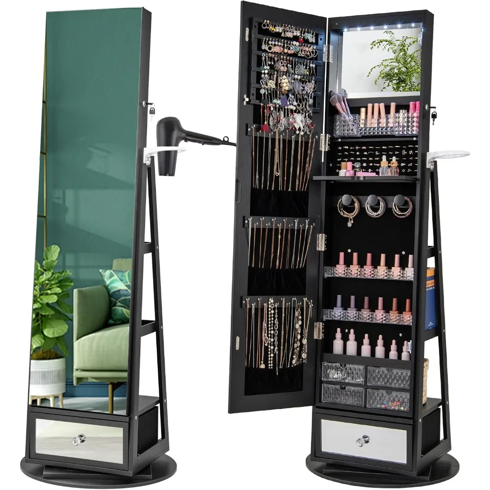 Full Length Mirror Jewelry Armoire - 360 ° 회전식 보석함 아르모아 64.5인치