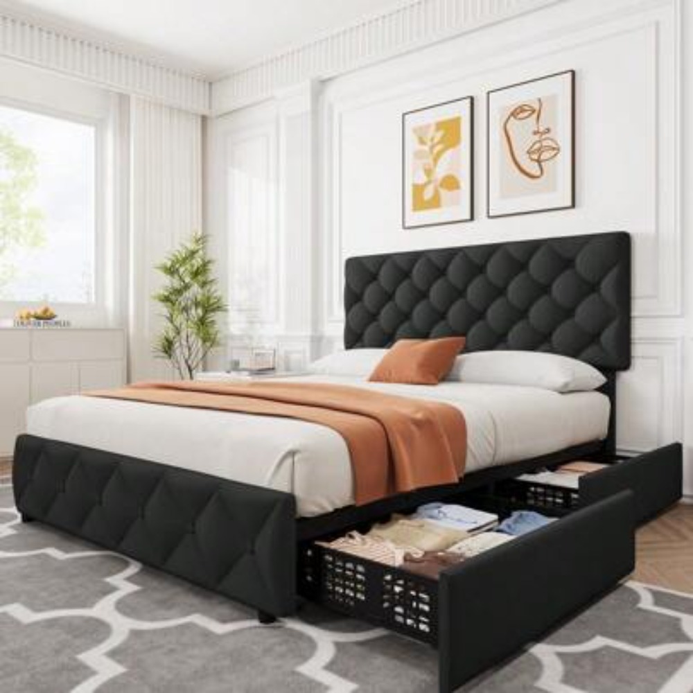 King Size Bed Frame With Storage Drawers - 풀/퀸/킹 사이즈 침대 프레임, 4개 수납