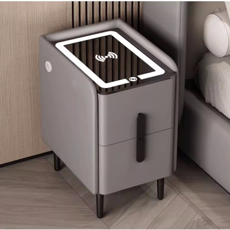 Solid Wood Nightstand 2 Drawers - 노르딕 스타일 스마트 침대 협탁, 무선