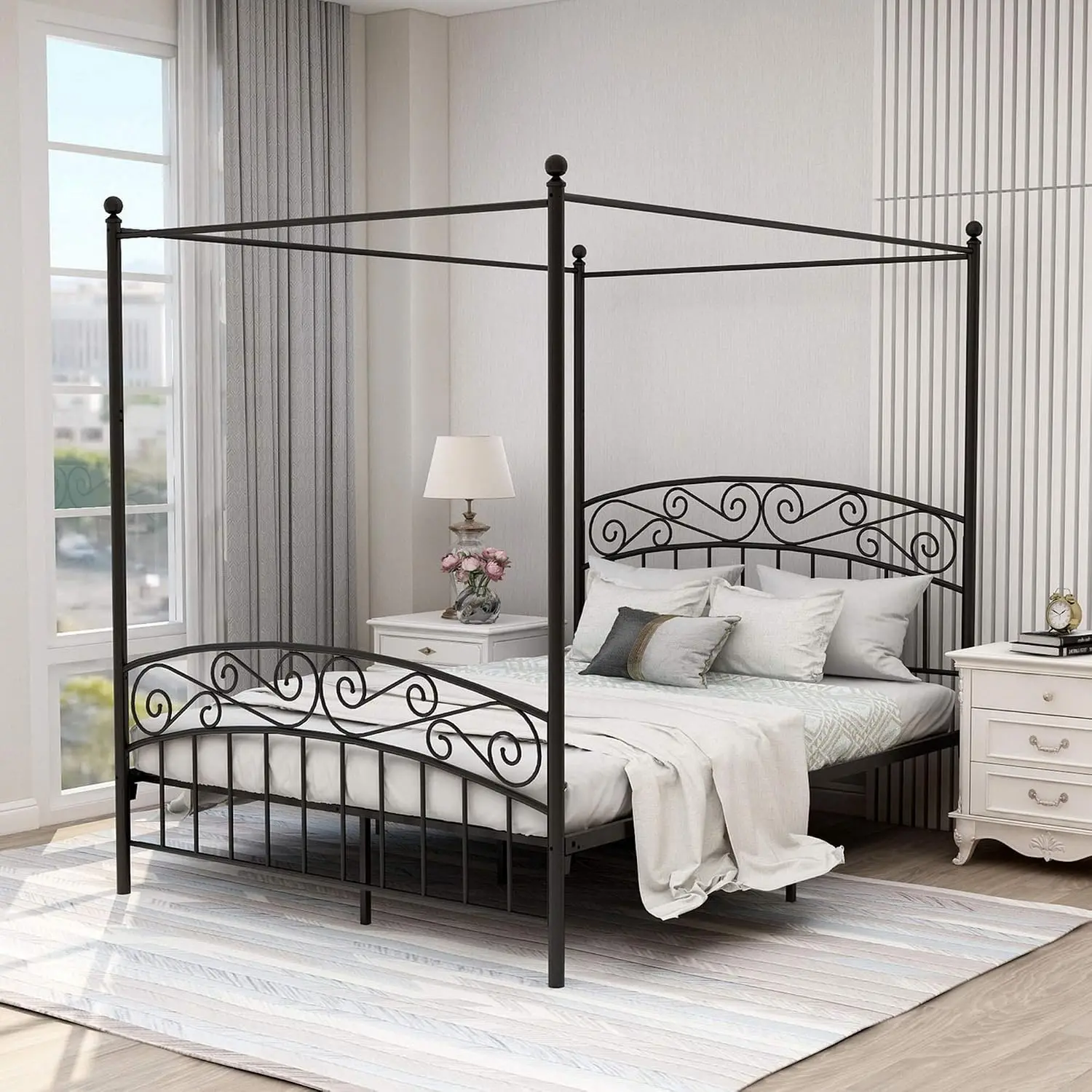 Canopy Bed Frame Metal Queen - 퀸 사이즈 캐노피 침대 프레임, 헤드보드와