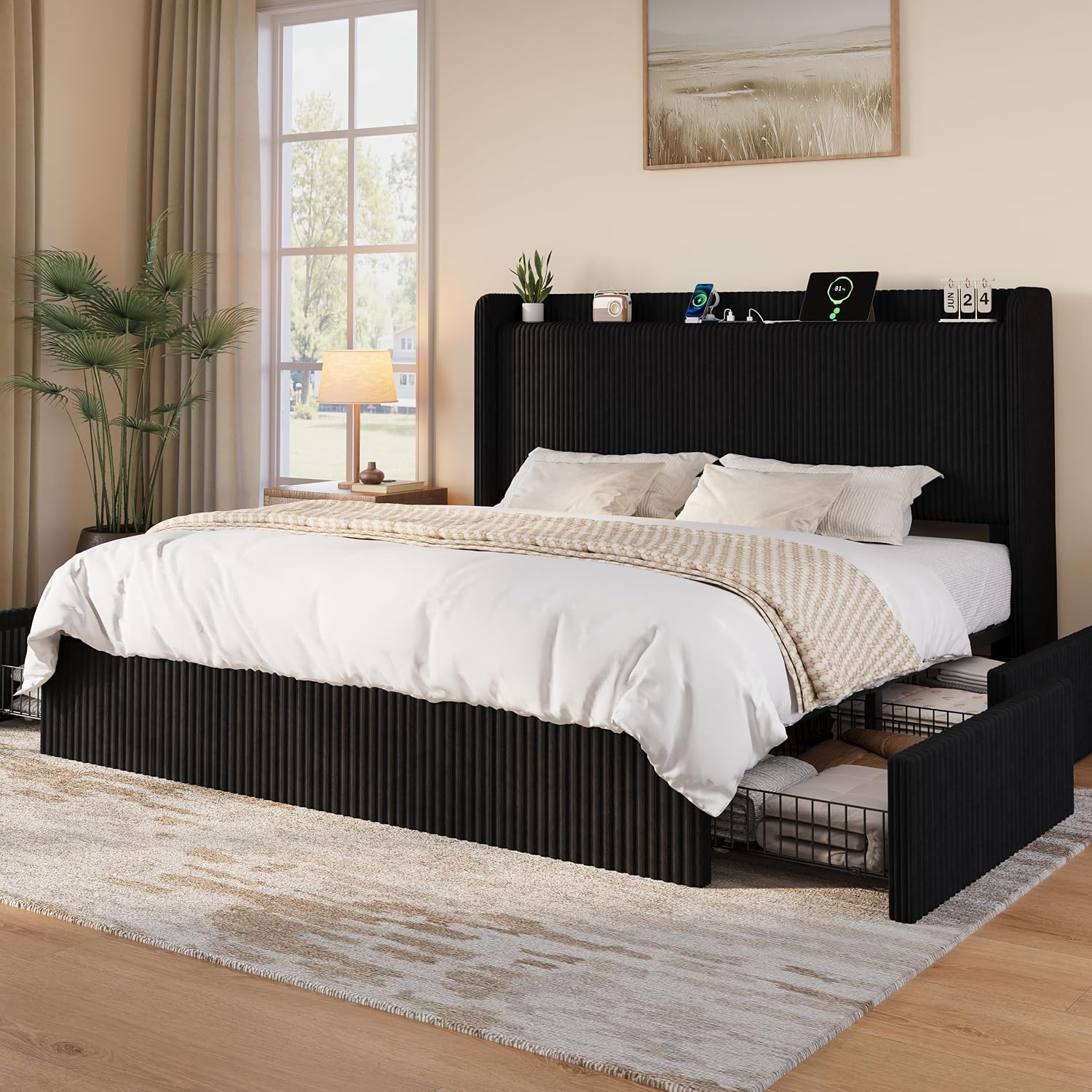 King Size Bed Frame With Storage Drawers - 킹사이즈 침대 프레임, 대형 수납 서랍