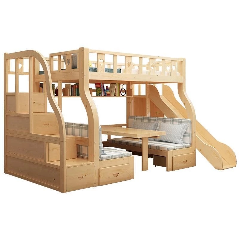 Bunk Bed With Stairs And Slide - 다기능 이층 침대 원목 수납 서랍