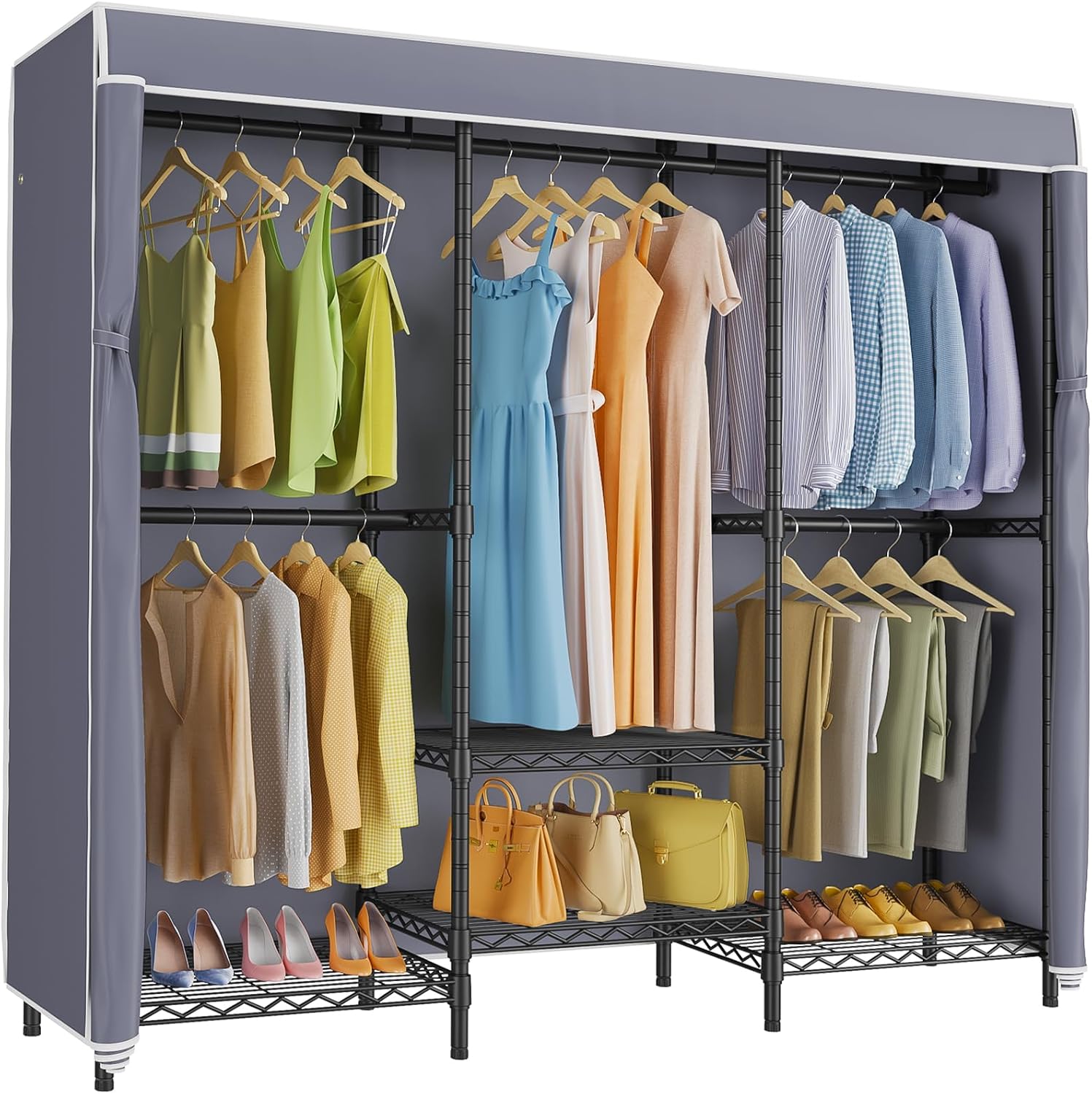 Wardrobe Closet Portable Fabric Cover - 조절 가능한 선반이 있는 커버형 의류