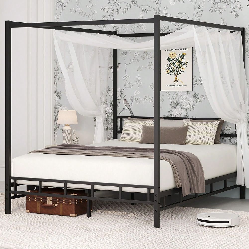 Canopy Bed Frame Metal Queen - 금속 캐노피 침대 프레임, 금속 슬랫
