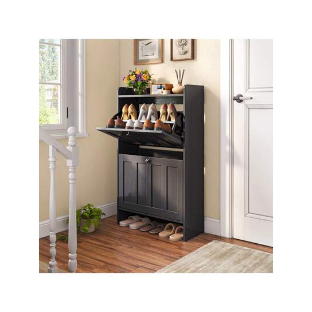 Shoe Rack Cabinet Narrow Entryway - 독립형 좁은 신발장(플립형 서랍 2개 포함),