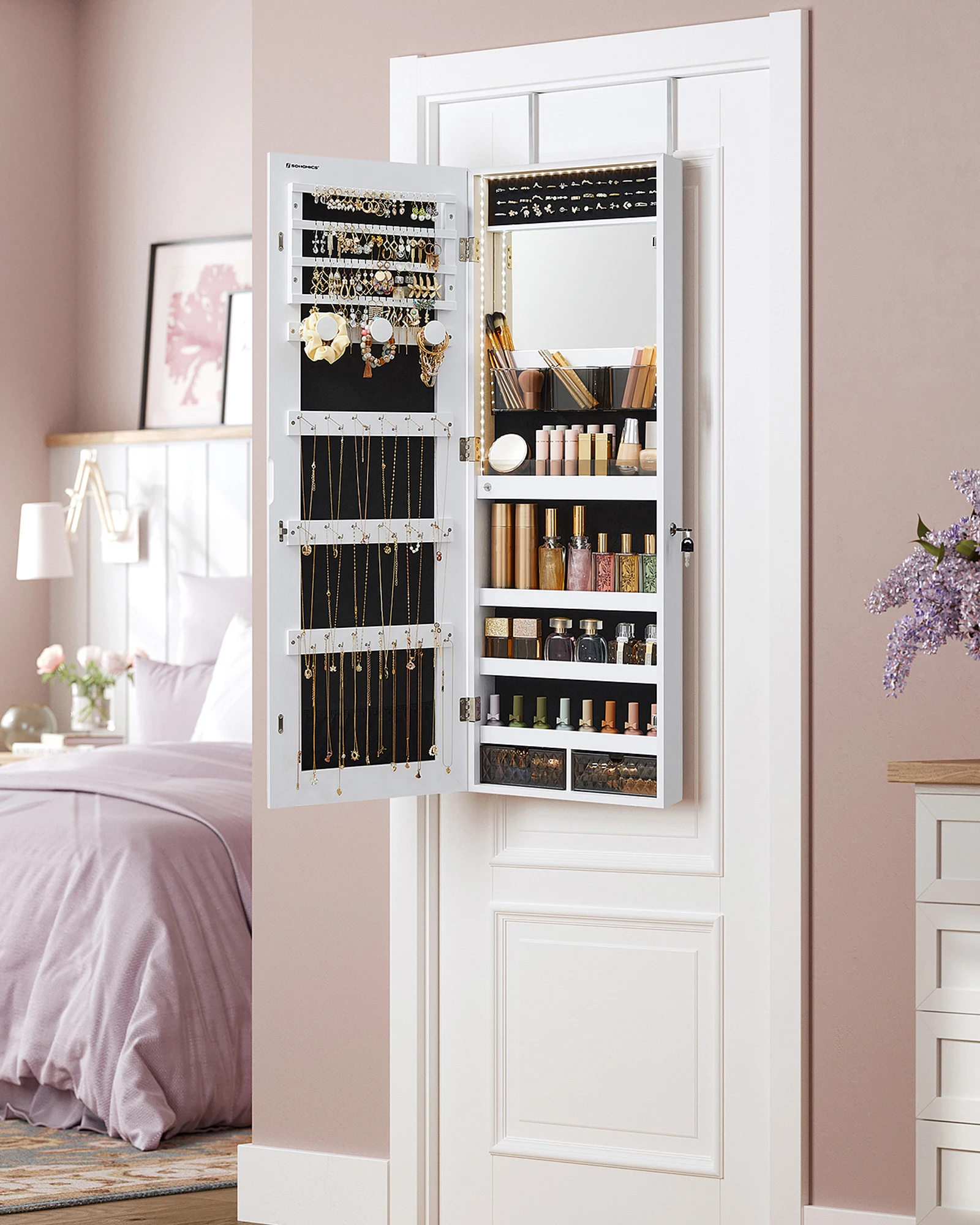 Full Length Mirror Jewelry Armoire - # 다기능 보석장 캐비닛 화이트 잠금