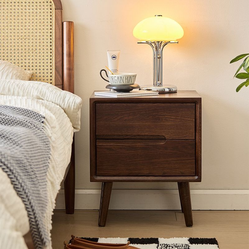 Solid Wood Nightstand 2 Drawers - 나무 침대 옆 테이블 빈티지 나이트