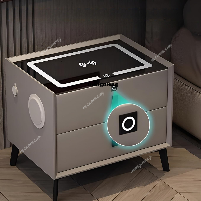 Solid Wood Nightstand 2 Drawers - 원목 스마트 나이트스탠드 무선 충전 나이트