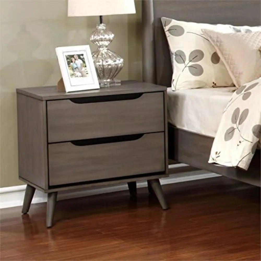 Solid Wood Nightstand 2 Drawers - 2단 서랍장 미드센추리 스타일 원목/목재 베니어/MDF