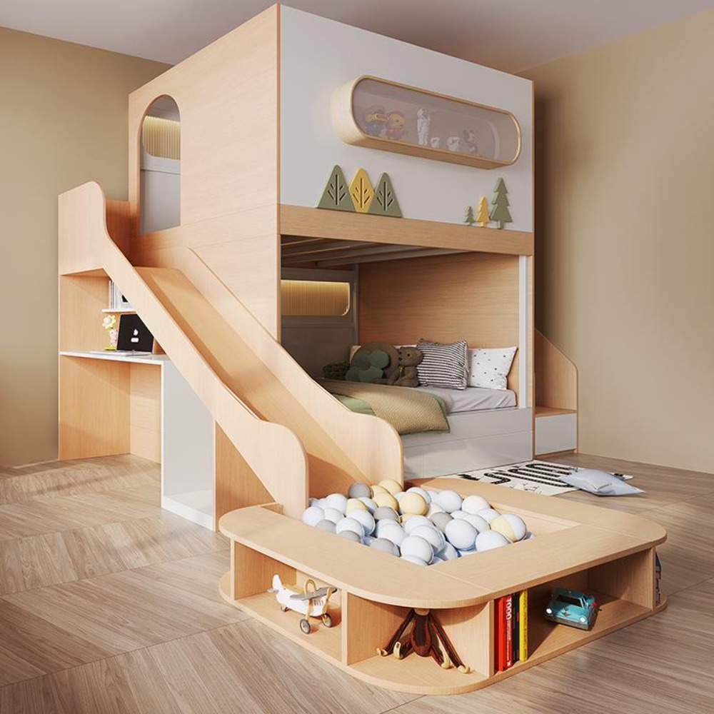 Bunk Bed With Stairs And Slide - 스페이스 캡슐 트리하우스 슬라이드와 볼풀이 있는