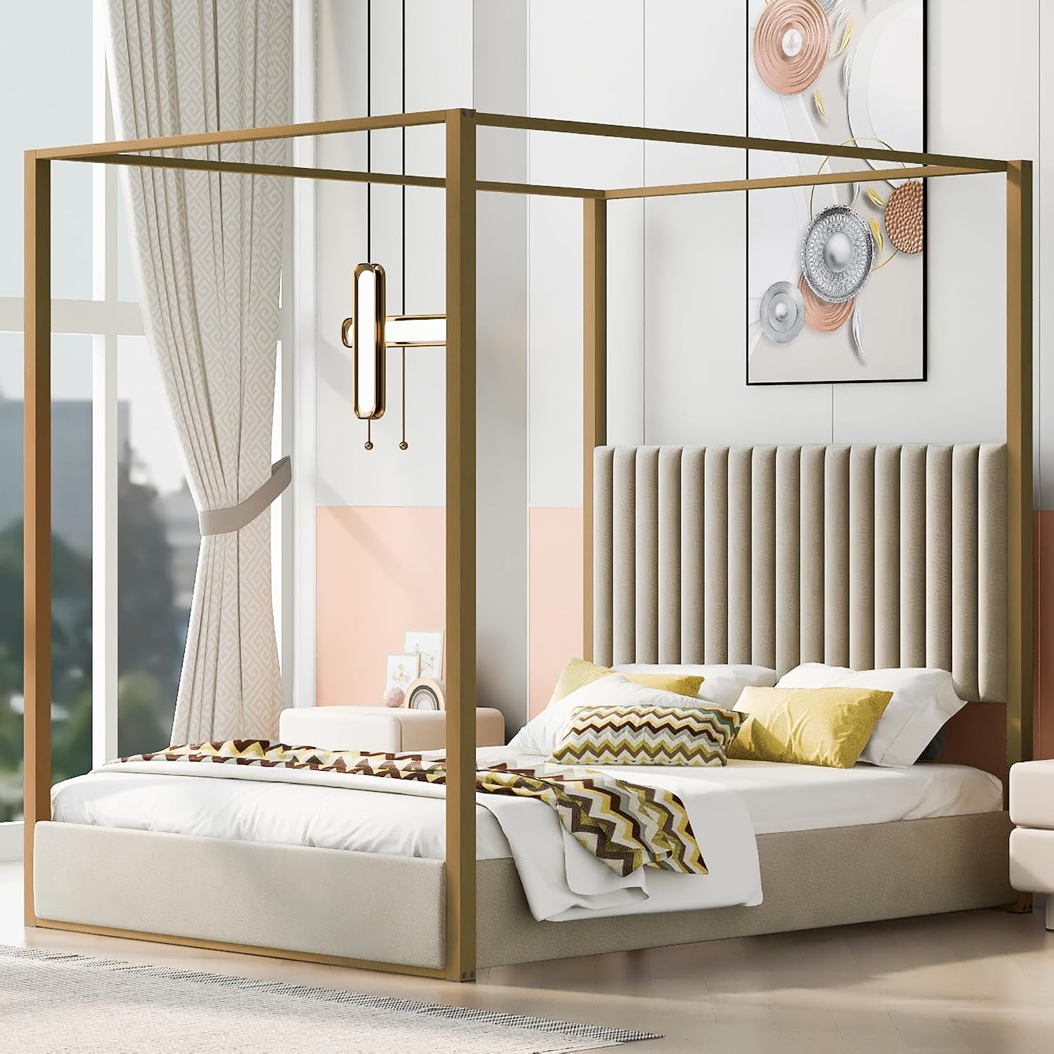 Canopy Bed Frame Metal Queen - 모던 캐노피 플랫폼 침대 퀸 사이즈,