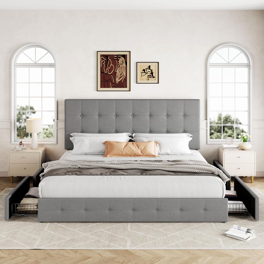 King Size Bed Frame With Storage Drawers - 미국 배송 킹사이즈 플랫폼 침대 프레임(수납