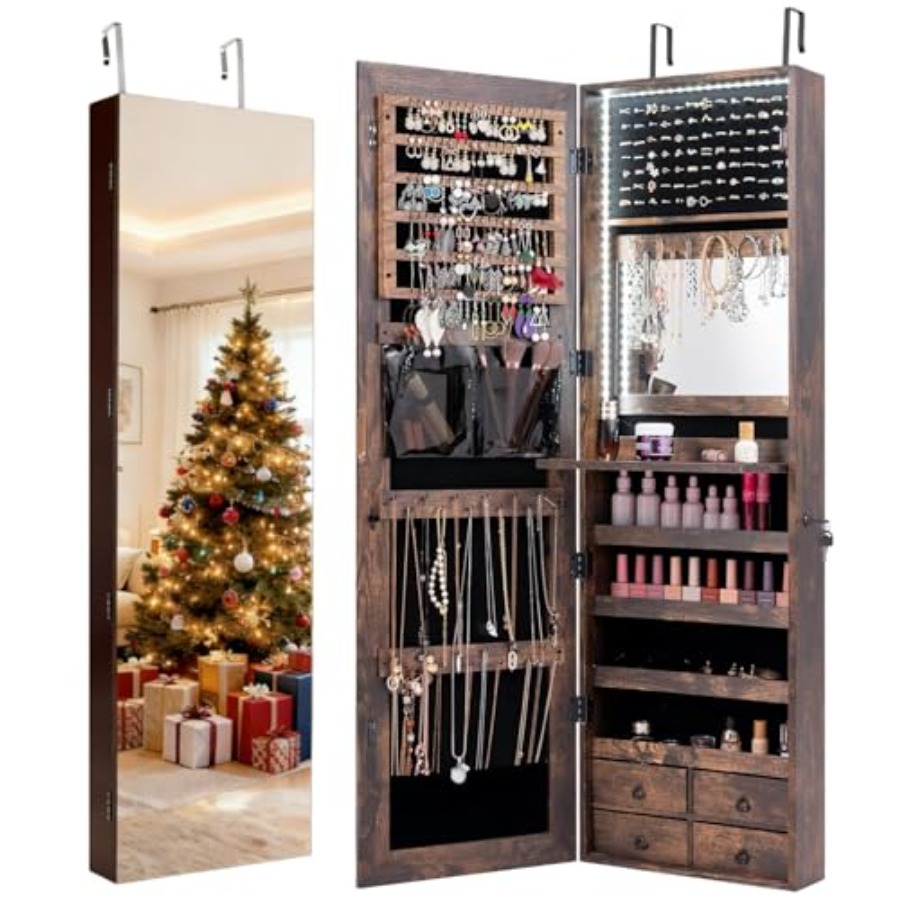 Full Length Mirror Jewelry Armoire - 침실이나 화장대용 47 LED 조명 보석장,