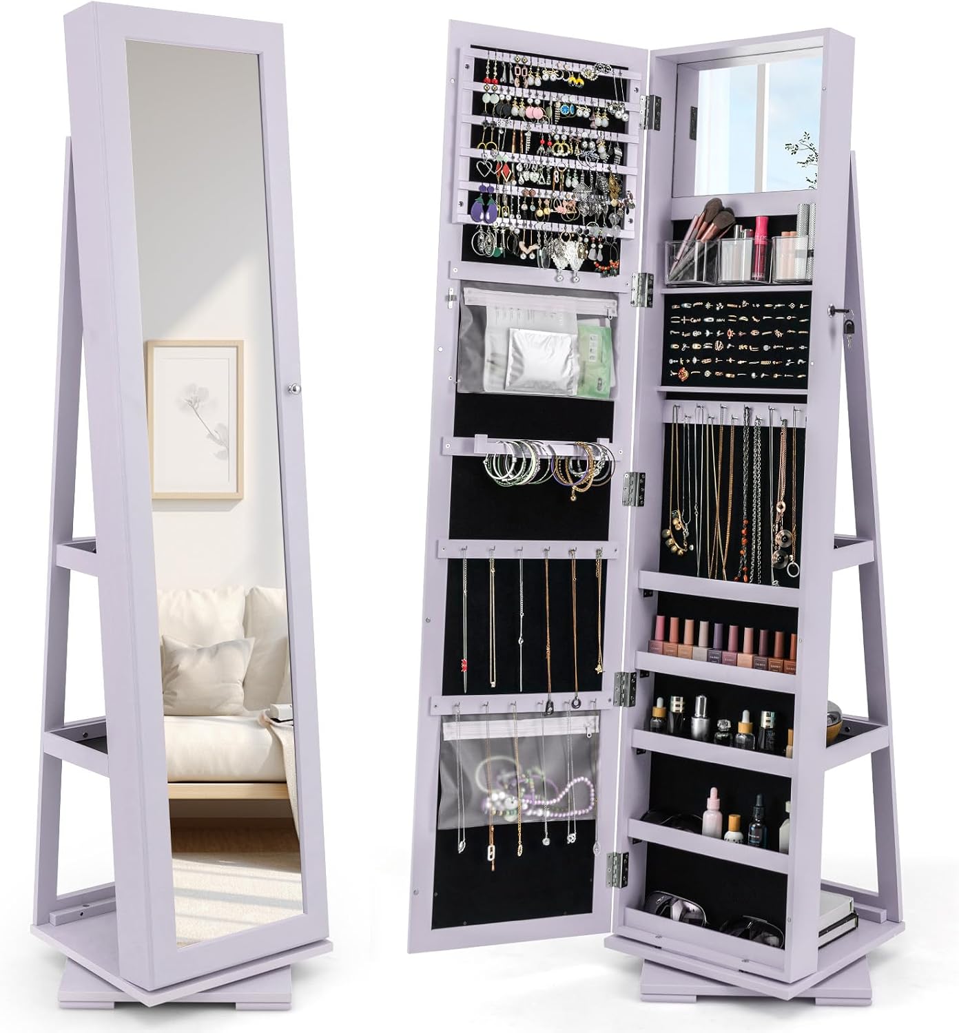 Full Length Mirror Jewelry Armoire - 360도 회전 가능한 보석함 전신 거울이