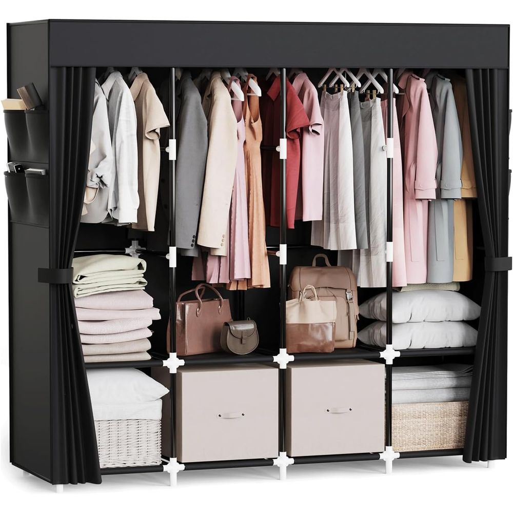 Wardrobe Closet Portable Fabric Cover - 4개의 걸이봉이 있는 옷 정리함, 휴대용