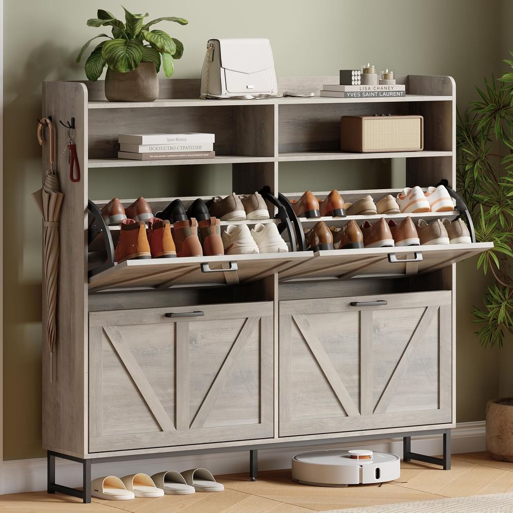 Shoe Rack Cabinet Narrow Entryway - 신발 보관 캐비닛(4립형), 현관 신발장, 그레이