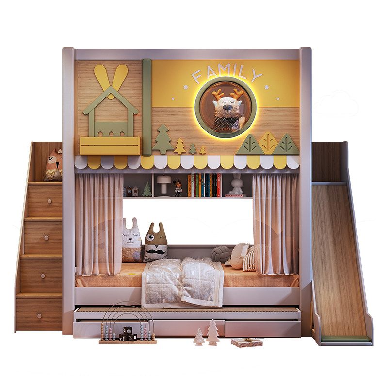 Bunk Bed With Stairs And Slide - 현대식 숲 테마 어린이 이층 침대