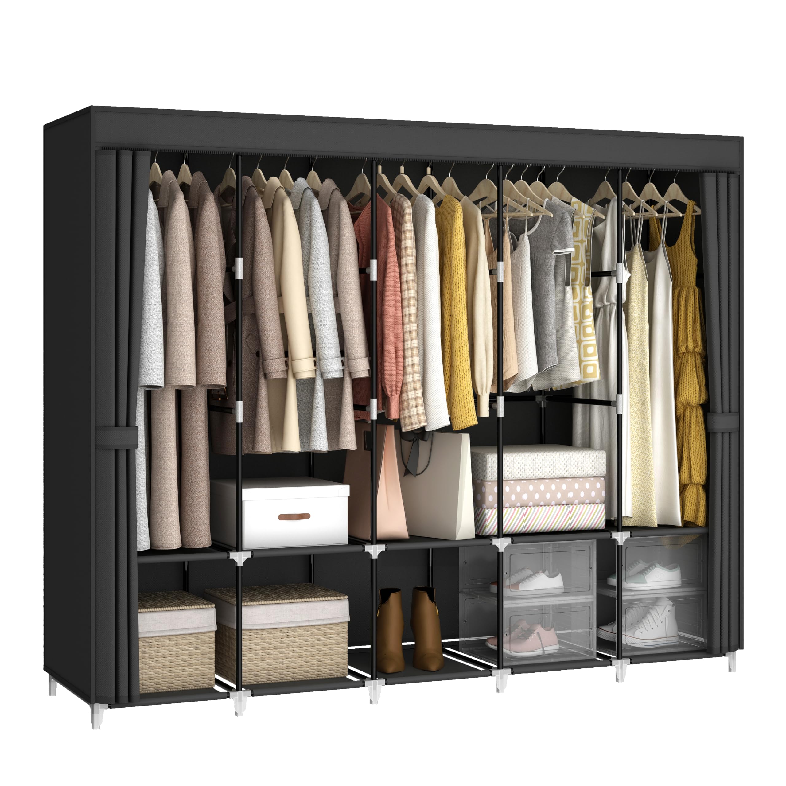Wardrobe Closet Portable Fabric Cover - 83인치 대용량 휴대용 옷장, 옷걸이용, 패브릭