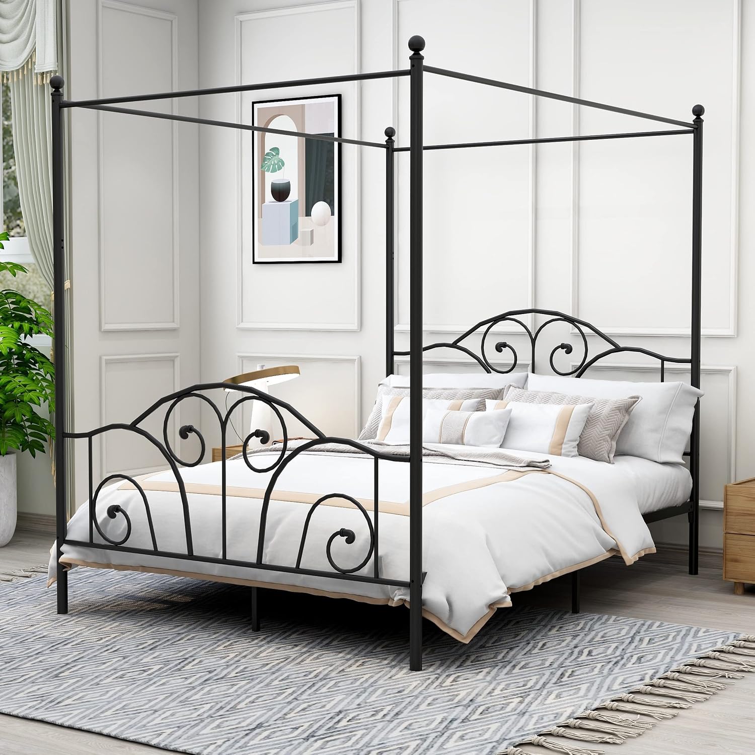 퀸 사이즈 금속 캐노피 침대 프레임 (헤드보드 및 풋보 - Canopy Bed Frame Metal Queen 리뷰 및 가격