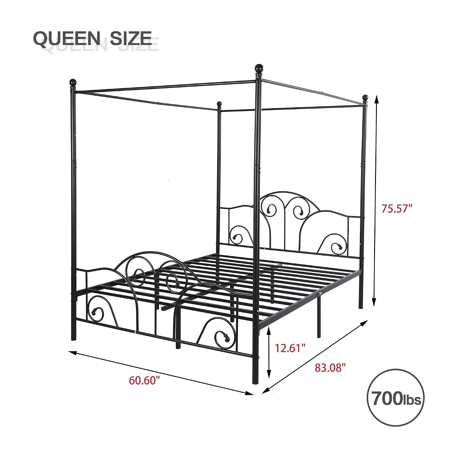 퀸 사이즈 금속 캐노피 침대 프레임 (헤드보드 및 풋보 - Canopy Bed Frame Metal Queen 리뷰 및 가격