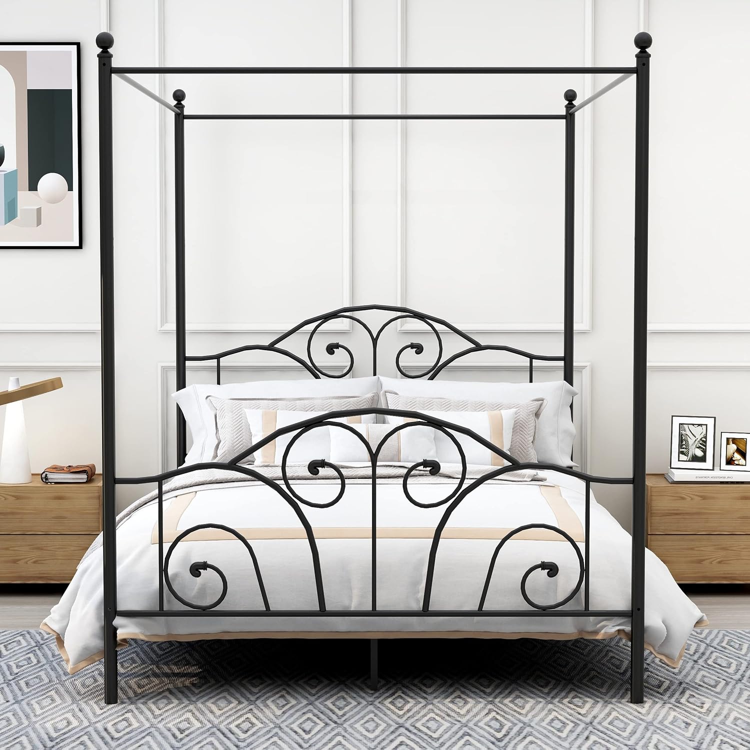 퀸 사이즈 금속 캐노피 침대 프레임 (헤드보드 및 풋보 - Canopy Bed Frame Metal Queen 리뷰 및 가격