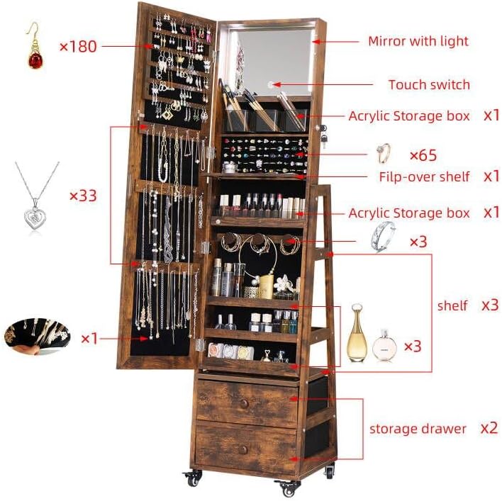 회전식 보석함 화장대 거울 보석장 락킹 가능한 전신 거 - Full Length Mirror Jewelry Armoire 리뷰 및 가격