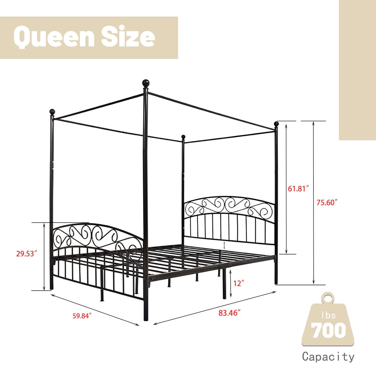 퀸 사이즈 금속 캐노피 침대 프레임, 헤드보드 및 풋보 - Canopy Bed Frame Metal Queen 리뷰 및 가격