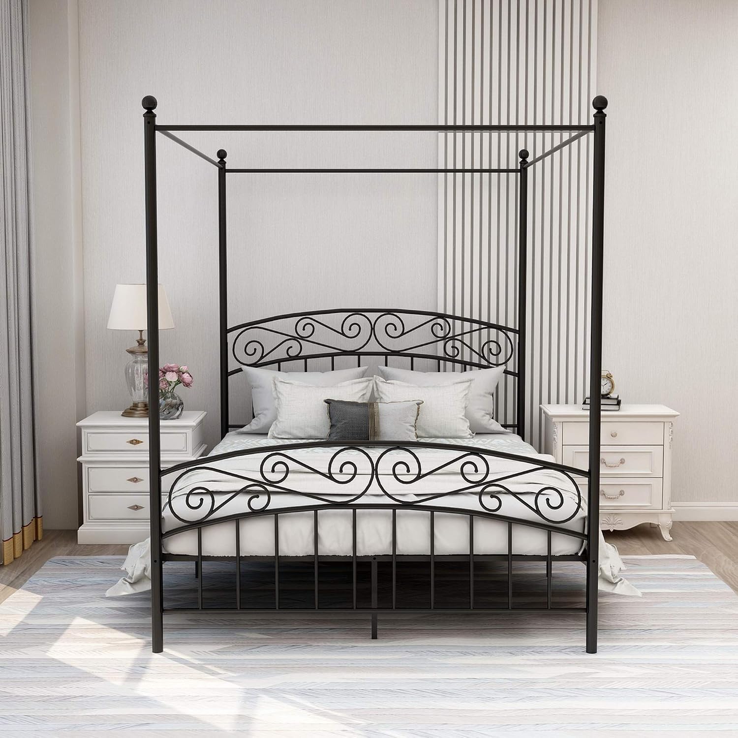 퀸 사이즈 금속 캐노피 침대 프레임, 헤드보드 및 풋보 - Canopy Bed Frame Metal Queen 리뷰 및 가격