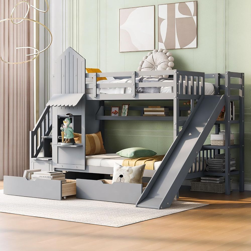 에마브 키즈 이층 침대(계단 및 슬라이드 포함), 원목 - Bunk Bed With Stairs And Slide 리뷰 및 가격