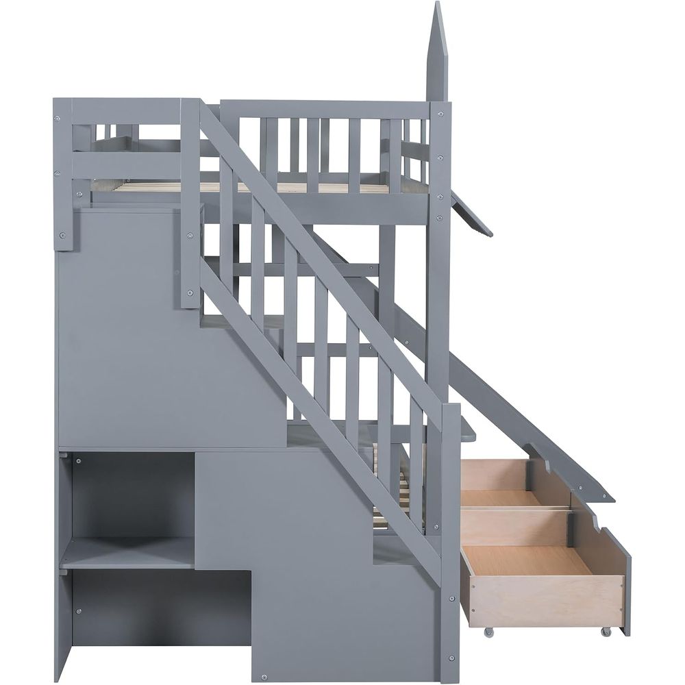 에마브 키즈 이층 침대(계단 및 슬라이드 포함), 원목 - Bunk Bed With Stairs And Slide 리뷰 및 가격