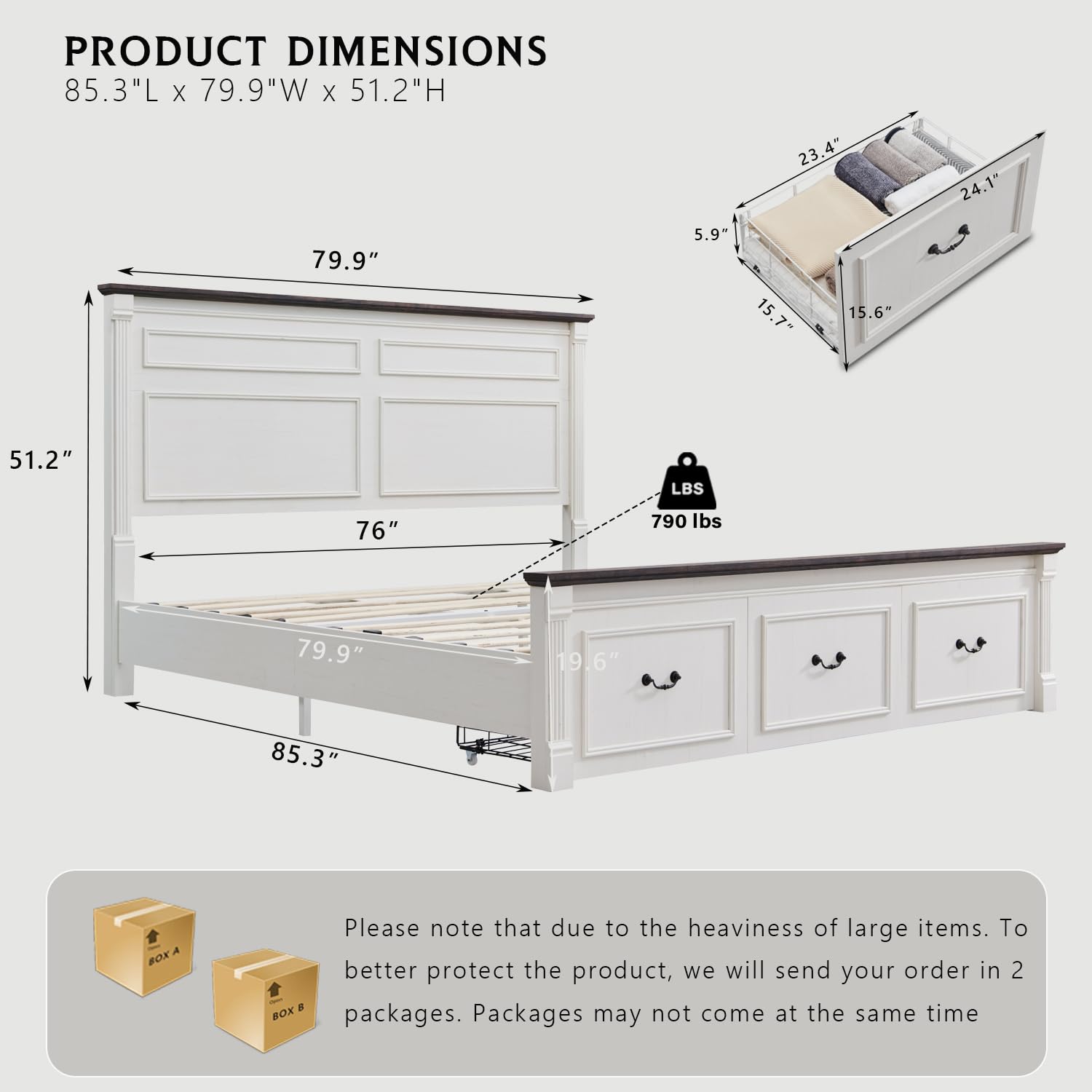 팜하우스 킹사이즈 침대 프레임(51인치 높이 헤드보드  - King Size Bed Frame With Storage Drawers 리뷰 및 가격