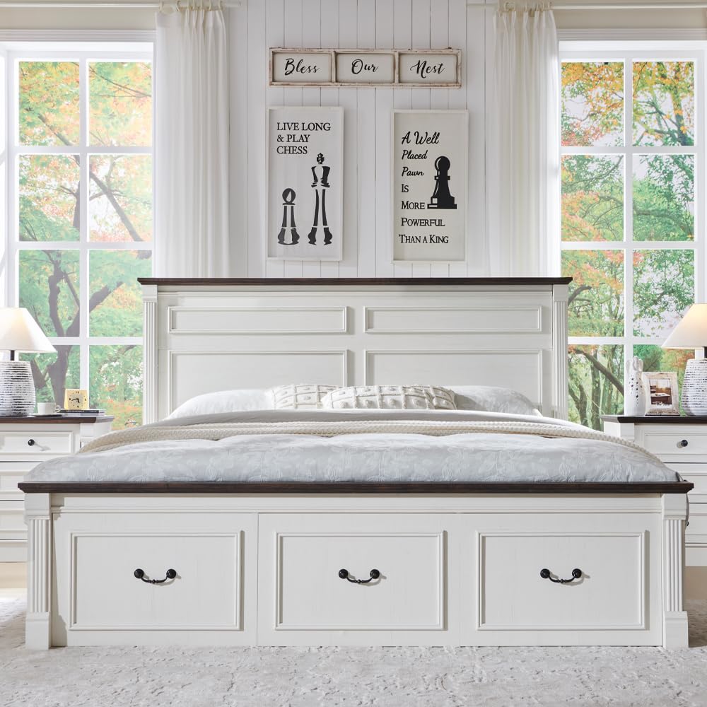 팜하우스 킹사이즈 침대 프레임(51인치 높이 헤드보드  - King Size Bed Frame With Storage Drawers 리뷰 및 가격