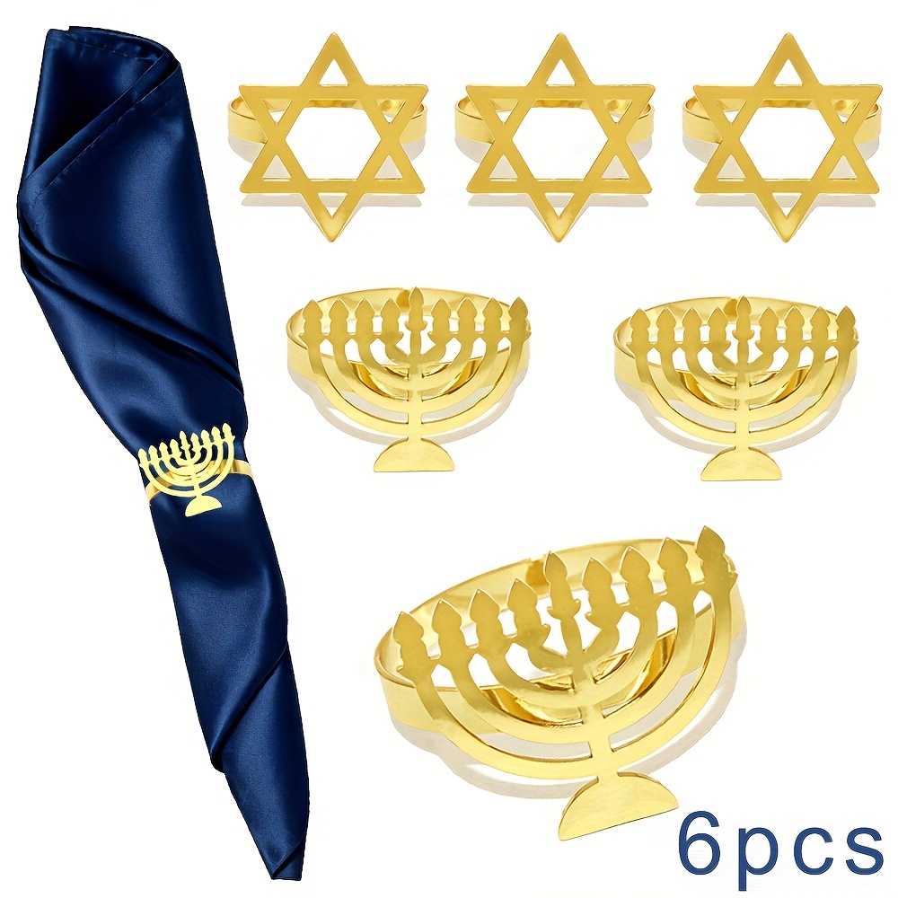 6Pcs Hanukkah Menorah 냅킨 링 골드  - Tables 리뷰 및 가격