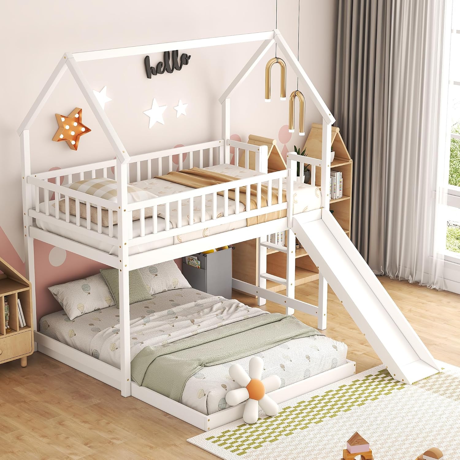 계단과 미끄럼틀이 있는 하우스형 이층 침대 |   트윈 - Bunk Bed With Stairs And Slide 리뷰 및 가격