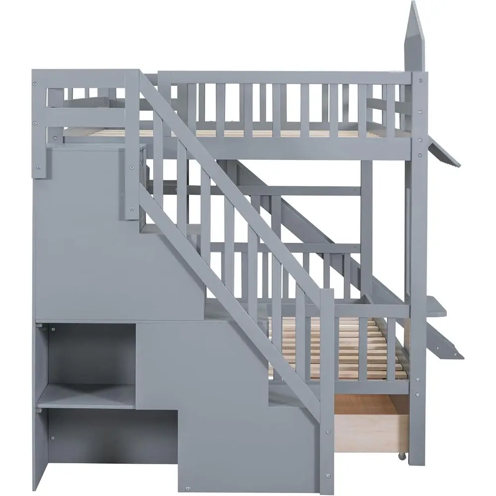 계단, 슬라이드, 수납 서랍, 책장이 포함된 풀사이즈  - Bunk Bed With Stairs And Slide 리뷰 및 가격