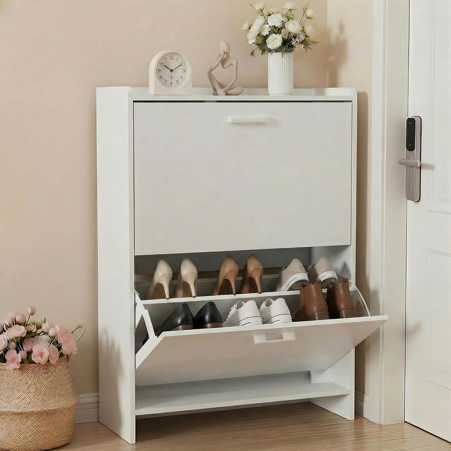 # 좁은 신발장, 2개의 플립 서랍, 현관 및 복도용  - Shoe Rack Cabinet Narrow Entryway 리뷰 및 가격