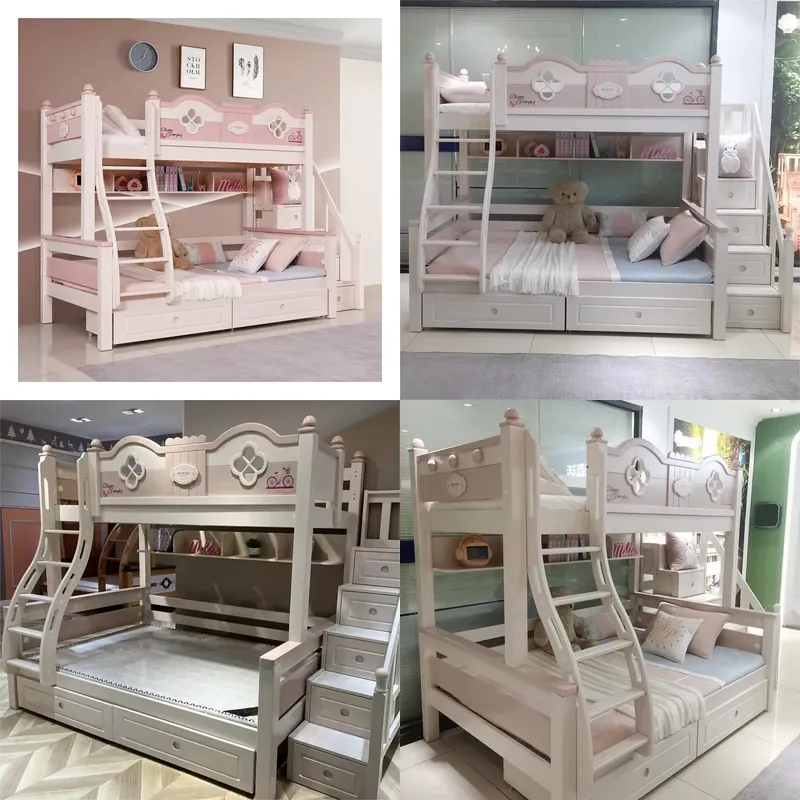 현대적인 고급 공주풍 어린이 이층 침대, 슬라이드와 계 - Bunk Bed With Stairs And Slide 리뷰 및 가격