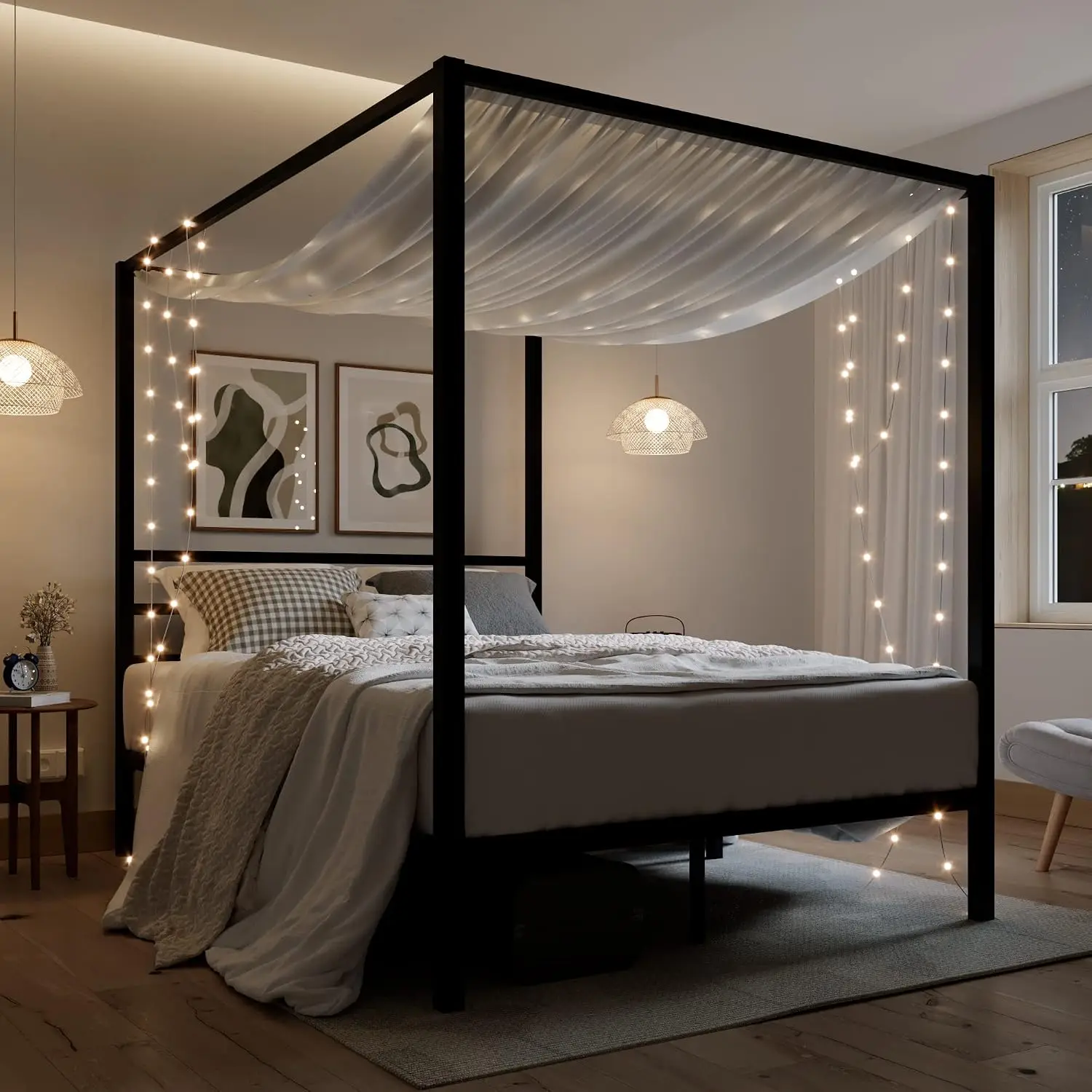 퀸 사이즈 금속 캐노피 침대 프레임, 고강도 지지대,  - Canopy Bed Frame Metal Queen 리뷰 및 가격