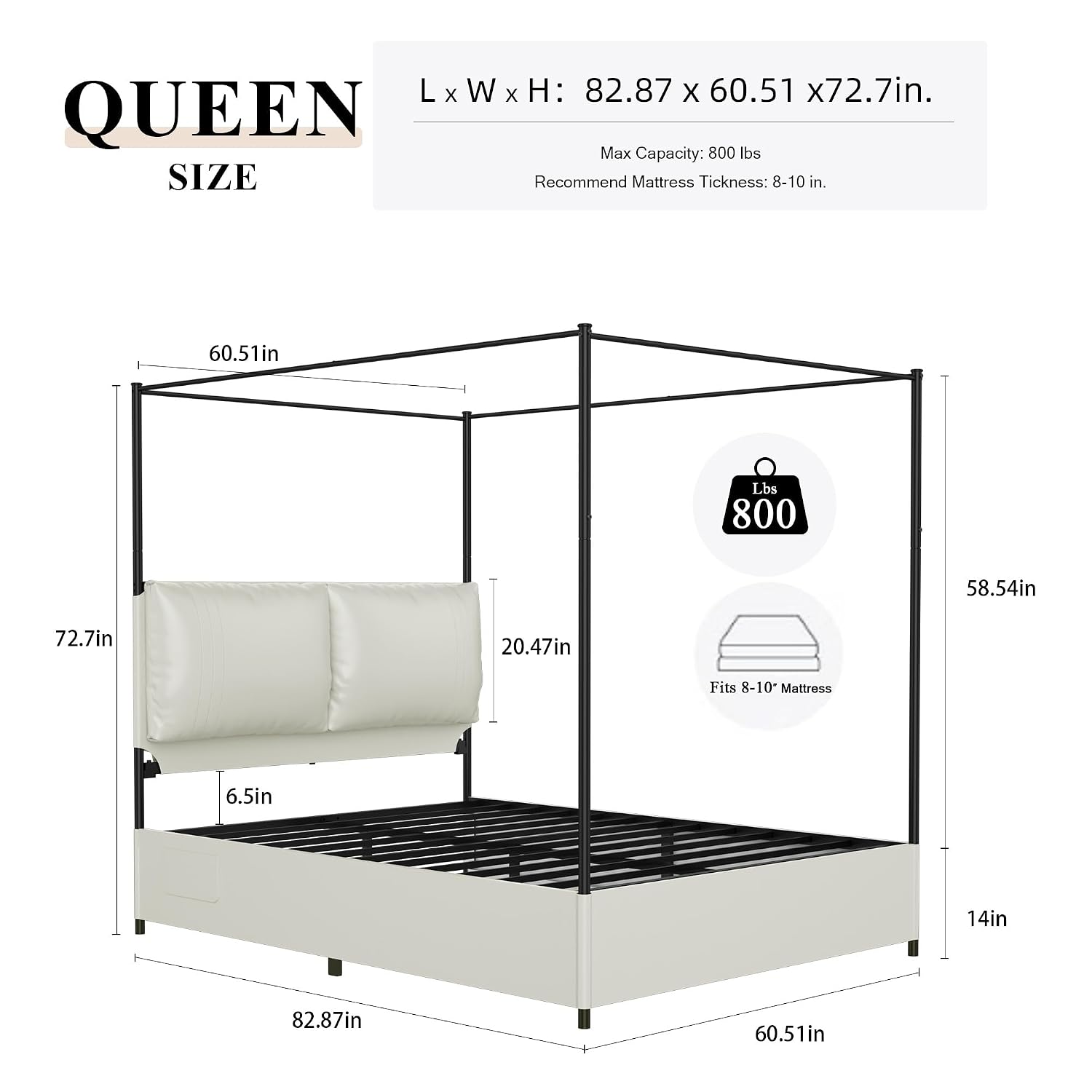 퀸 캐노피 침대 프레임, 패브릭 헤드보드, 금속 지지대 - Canopy Bed Frame Metal Queen 리뷰 및 가격