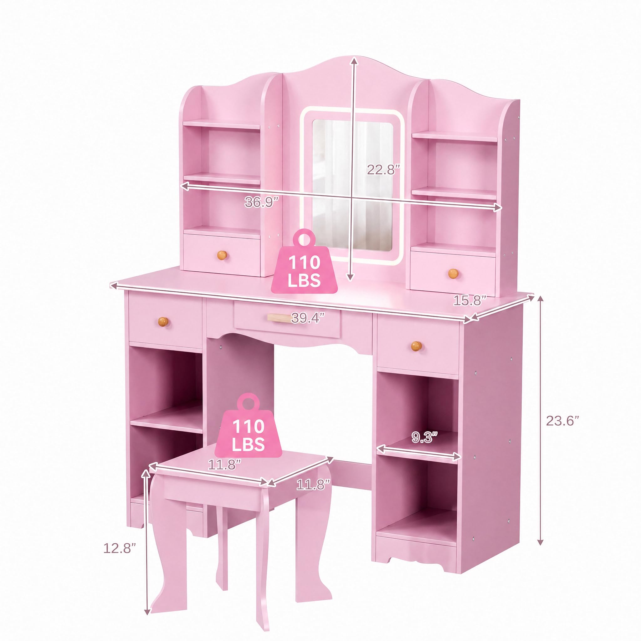 어린이용 화장대 세트 (3색 조명, 대용량 수납공간,  - Dressing Table Vanity With Lighted Mirror 리뷰 및 가격