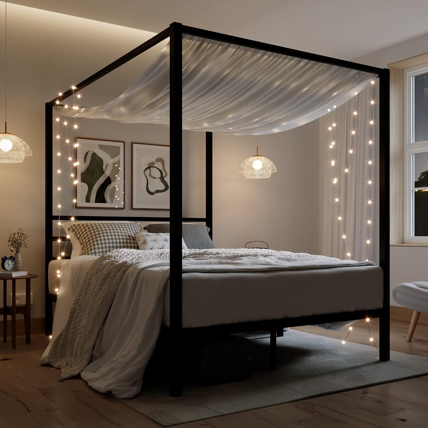 메탈 캐노피 침대 프레임 퀸 사이즈, 고강도 지지대,  - Canopy Bed Frame Metal Queen 리뷰 및 가격