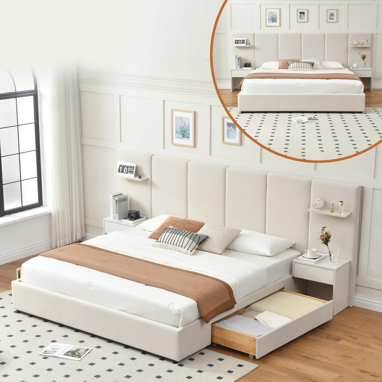 킹사이즈 침대 프레임(수납공간, 내장형 나이트스탠드 및 - King Size Bed Frame With Storage Drawers 리뷰 및 가격