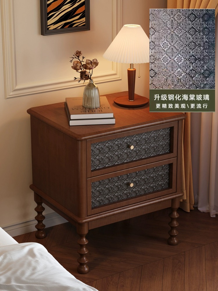 빈티지 나이트 스탠드 인쇄 유리 단단한 나무 가구 홈  - Solid Wood Nightstand 2 Drawers 리뷰 및 가격